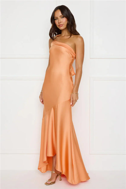 Masquerade Energy One Shoulder Satin Maxi Dress Orange