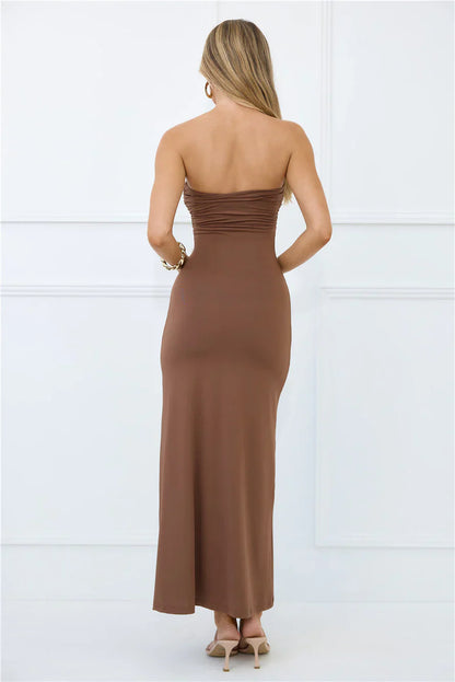 Find Your Wild Strapless Maxi Dress Brown