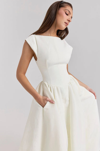 ivory moire satin midi dress