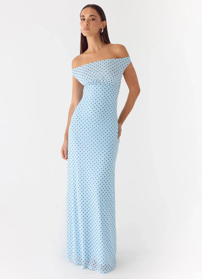 Like Me Now Maxi Dress - Blue Mocha Dot