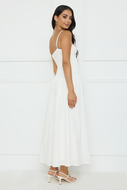 Starfall Garden Linen Blend Maxi Dress White