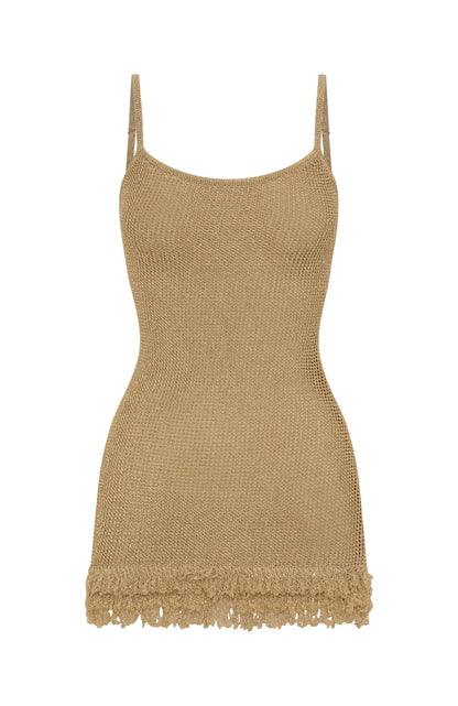 Keeping Me Awake Knit Mini Dress Gold