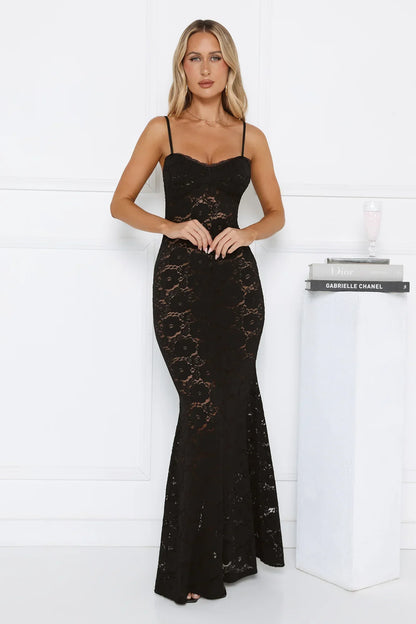 Lace Extraordinaire Sheer Maxi Dress Black