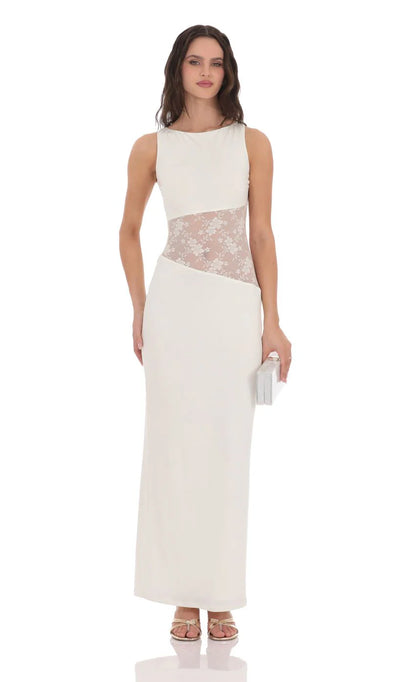 Lace Cutout Maxi Dress in White