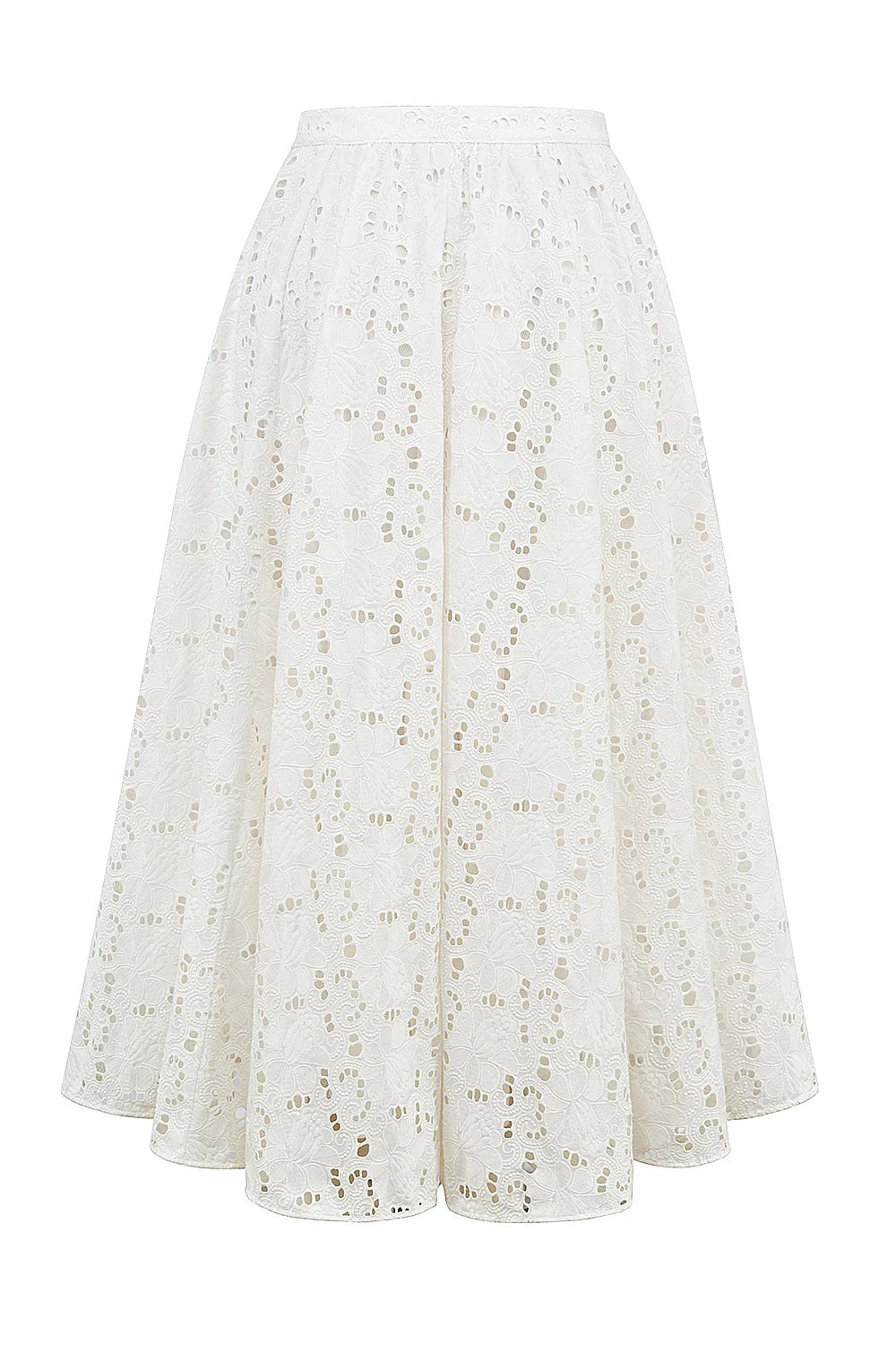White Broderie Anglais Midi Skirt