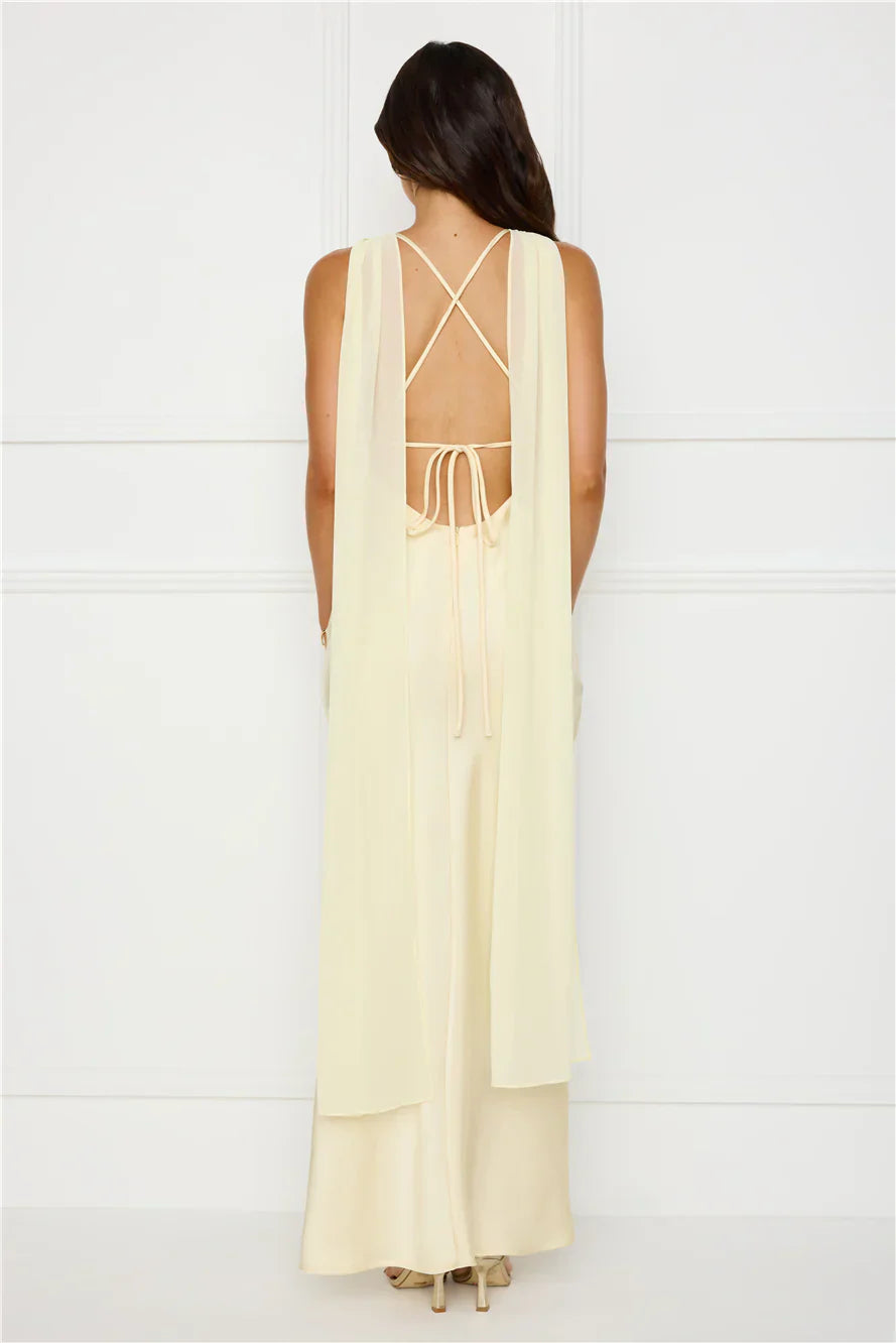 Love Decadence Satin Maxi Dress Yellow