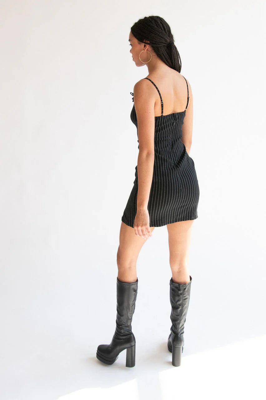 Pinstripe Bow Mini Dress