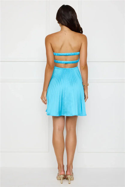 Pop Star Party Satin Strapless Mini Dress Blue