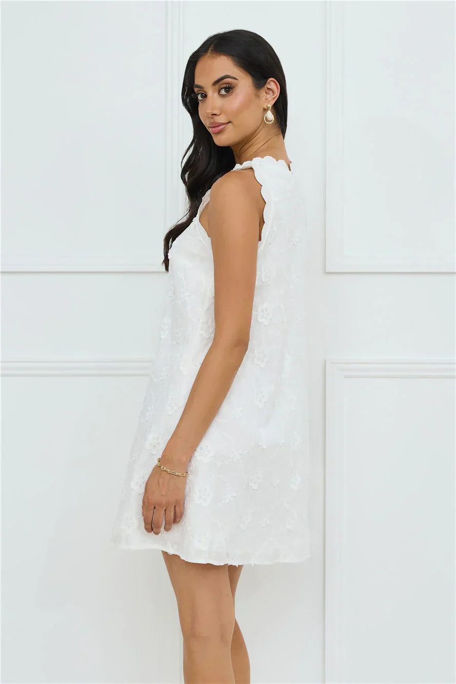 Seashell Chic Embroidered Mini Dress White
