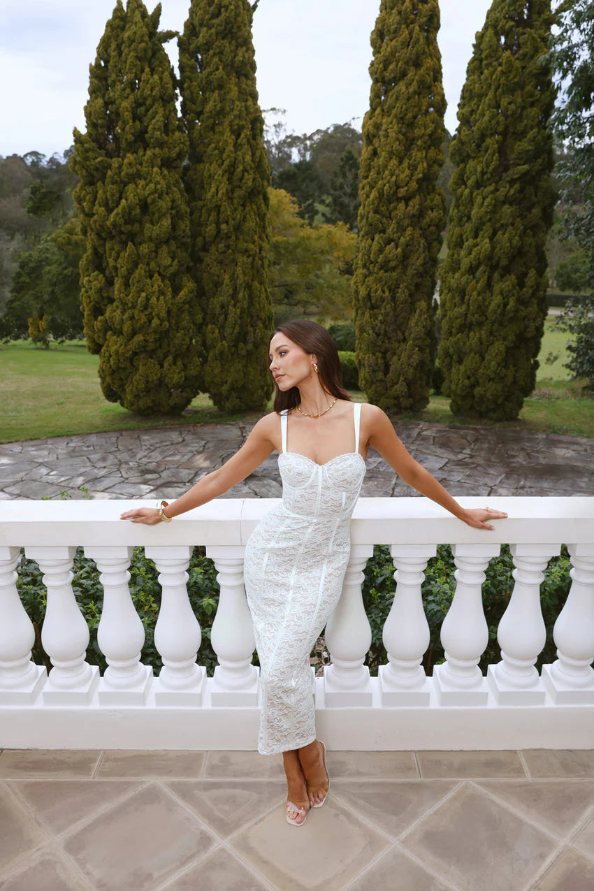 Delicate Lace Dream Midi Dress White