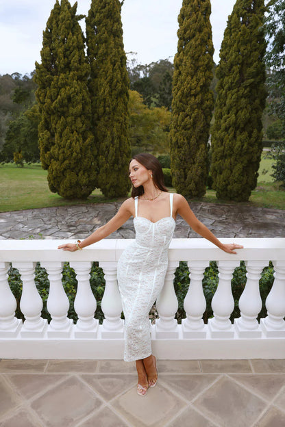 Delicate Lace Dream Midi Dress White