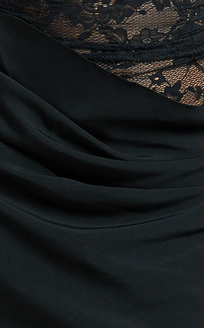 Rania Mini Dress - Square Neck Cowl Waist Lace Dress in Black