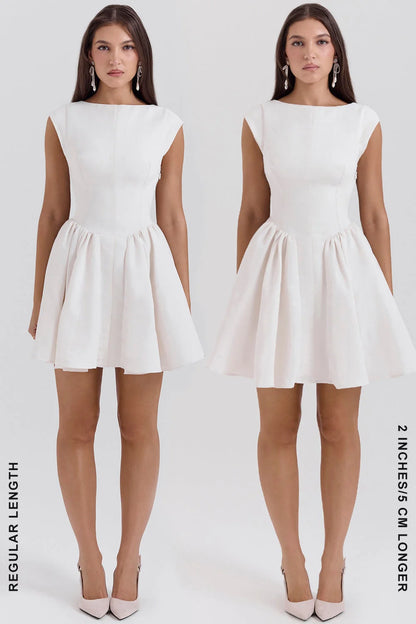 Enchant-White Open Back Mini Dress