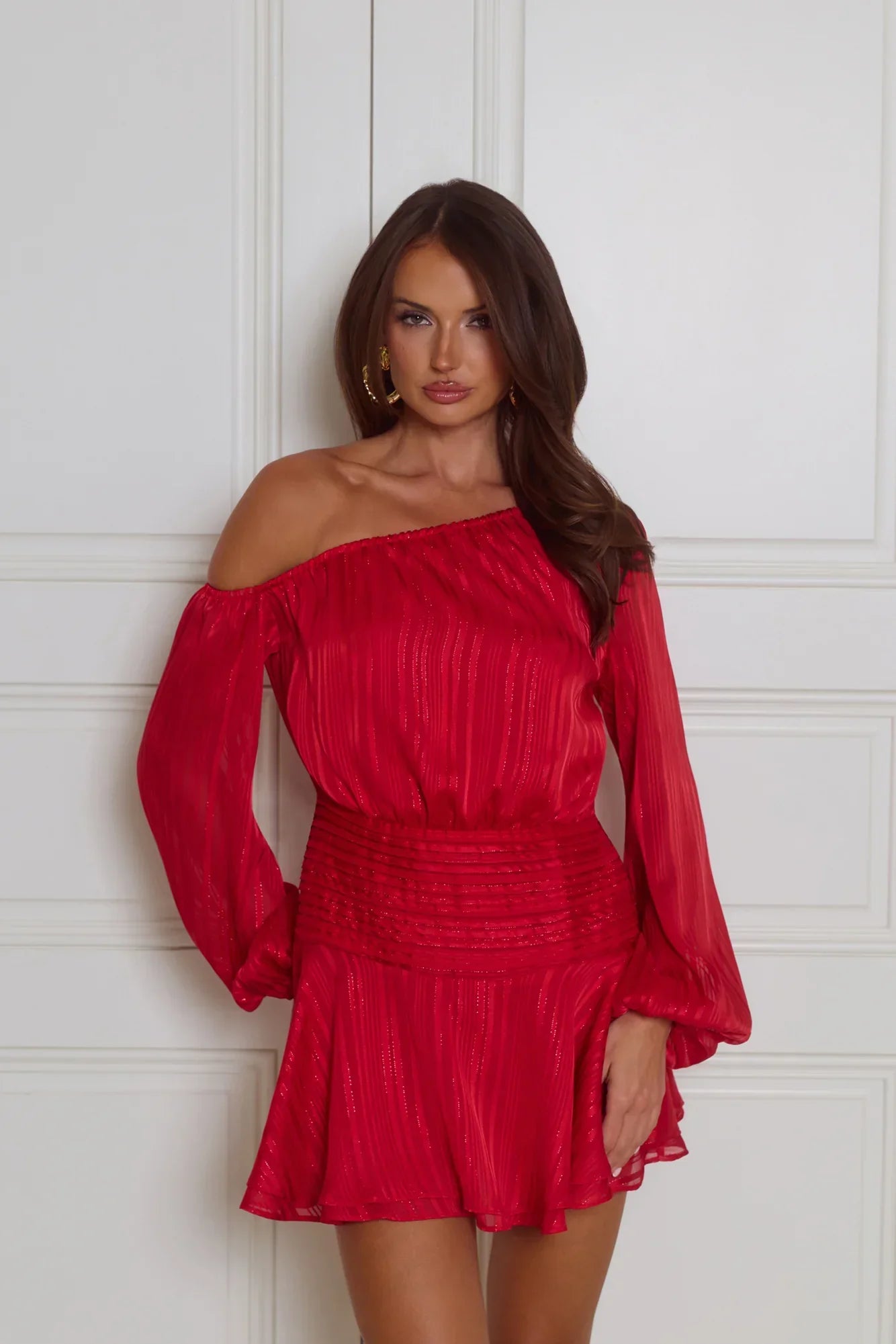 Cheeky Vibe Off Shoulder Mini Dress Red