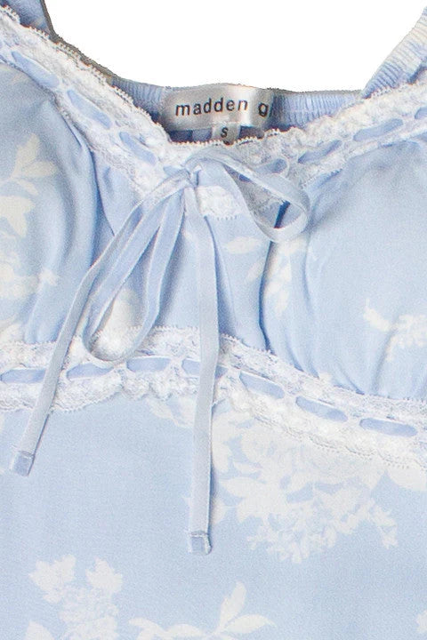 Puff Sleeve Lace Trim Floral Maxi Dress