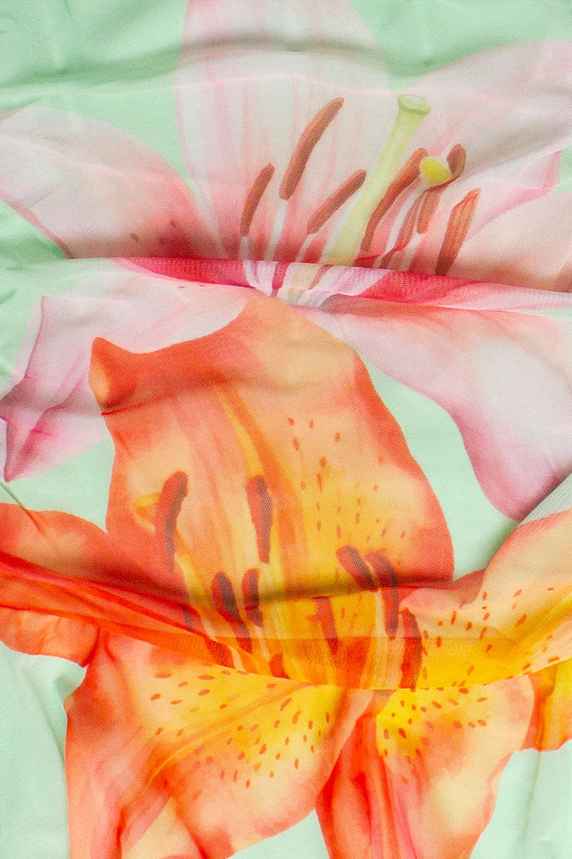 Flower Mesh Hanky Hem Midi Dress