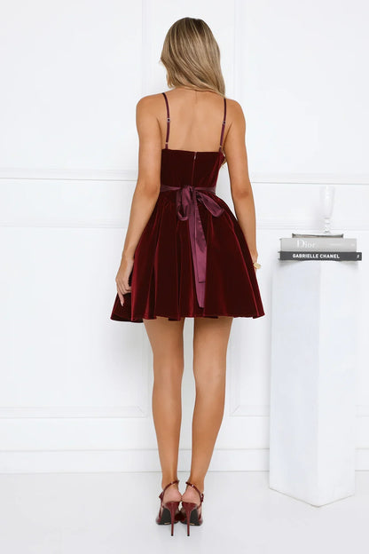 Fireside Luxe Velvet Mini Dress Wine