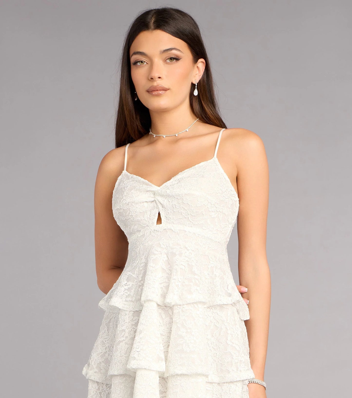 Glitter Kiss Lace Ruffle Mini Dress