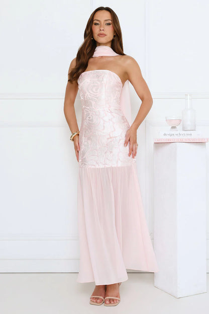 Sophisticated Night Strapless Maxi Dress Pink