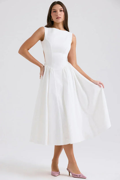 white twill midi sundress