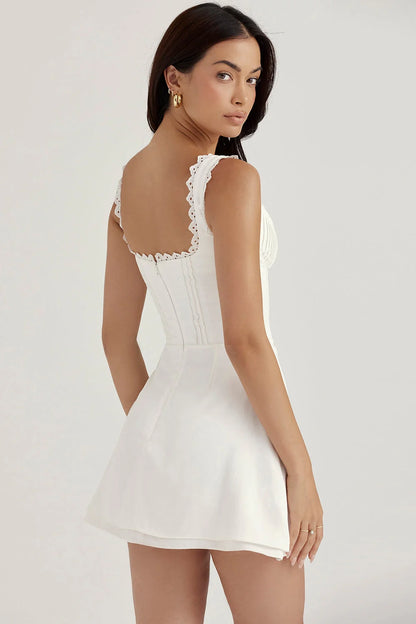 white pin tuck mini dress