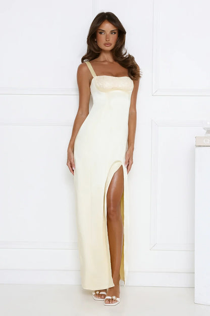 Headturner Energy Satin Maxi Dress Yellow