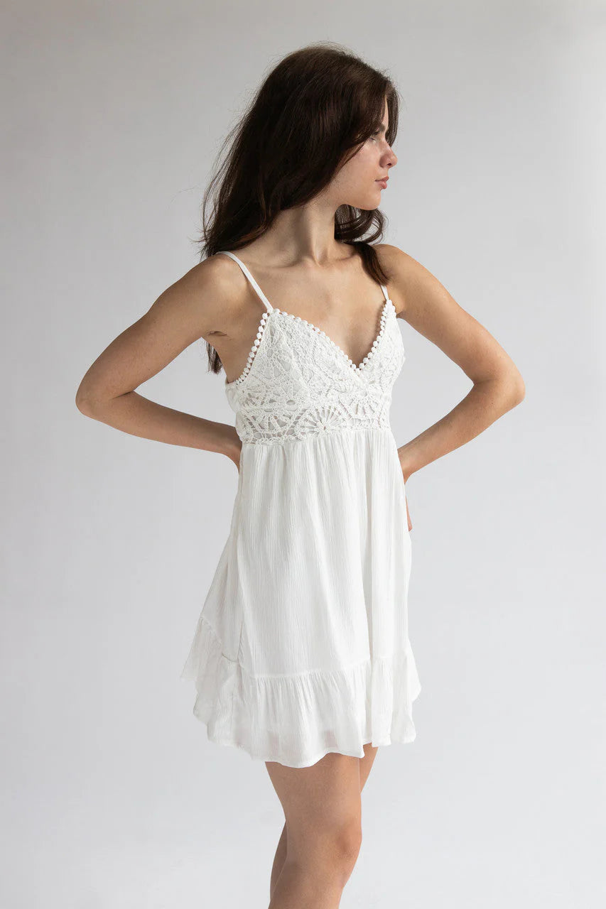 Crochet Bodice Gauze Mini Dress