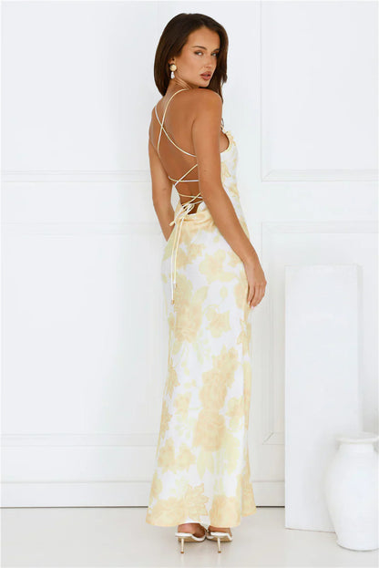 Floral Dreaming Satin Maxi Dress Yellow
