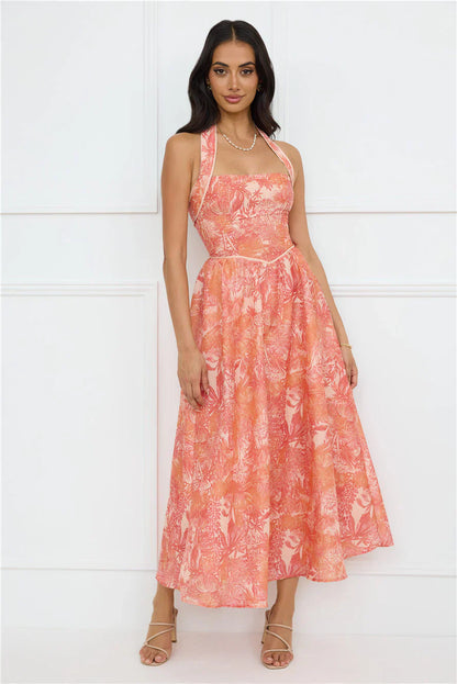 Luxe Harmony Halter Maxi Dress Orange