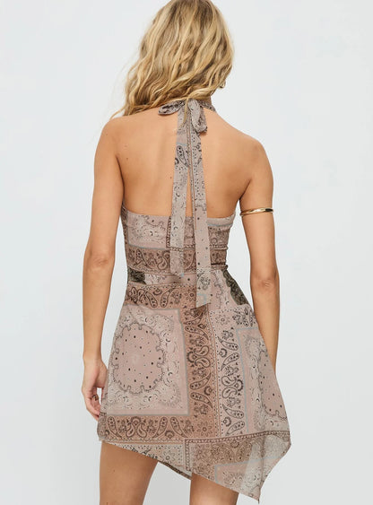 Spartacus Halter Mini Dress Brown / Multi