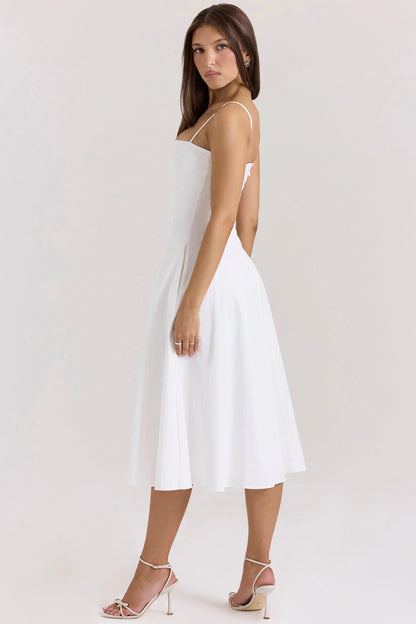 white stretch cotton a-line midi sundress