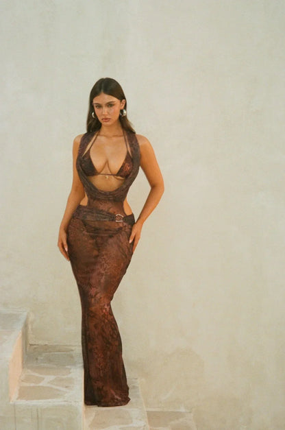 Alisa Maxi Dress Mauve Leopard