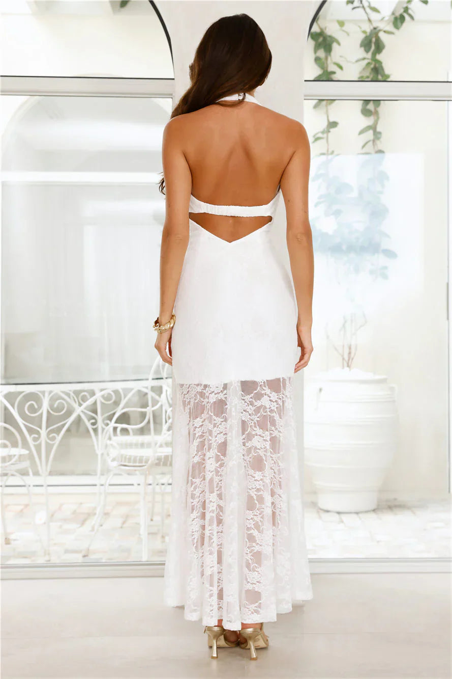Enchanted Romance Halter Lace Maxi Dress White