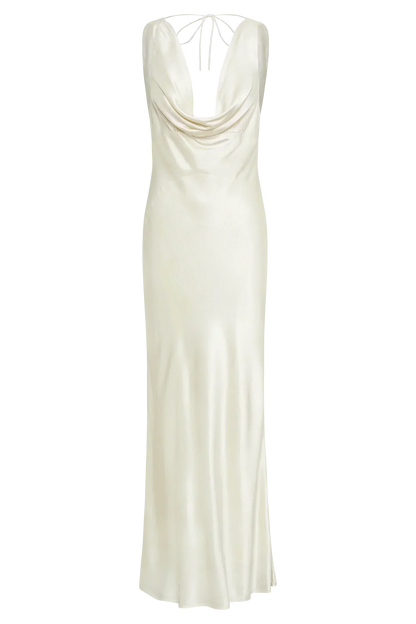 Angelique Satin Cowl Back Maxi Dress - Ivory