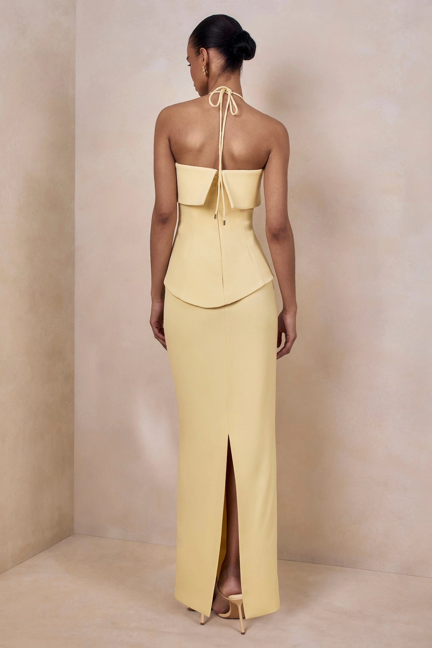 Fran | Lemon Square-Neck Corset Maxi Dress