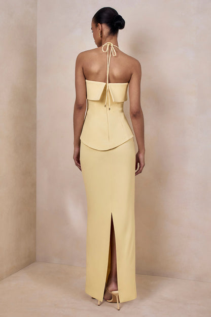 Fran | Lemon Square-Neck Corset Maxi Dress