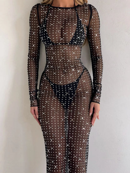 CIARAN LONG SLEEVE MAXI DRESS BLACK SPARKLE
