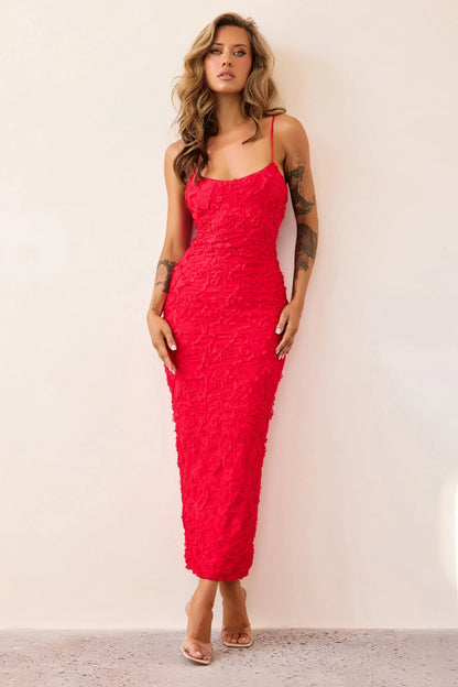 Petal Trace Midi Dress - Red