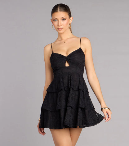 Boldly Sweet Lace Ruffle Mini Dress