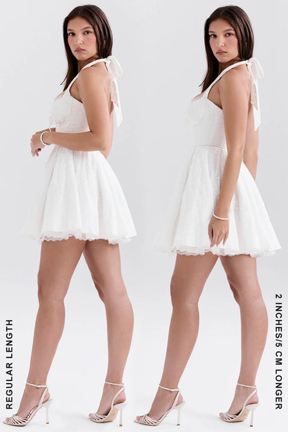 white broderie anglais halter mini dress