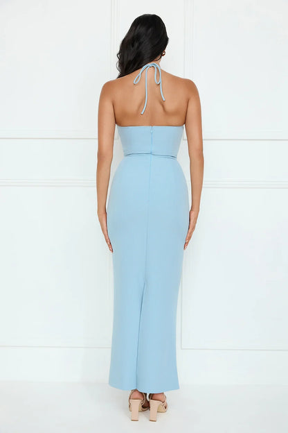 Haute Influence Halter Maxi Dress Blue