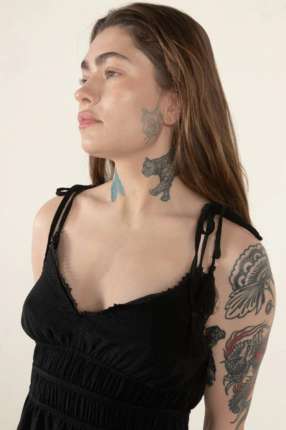 Black Elastic Empire Waist Maxi Dress