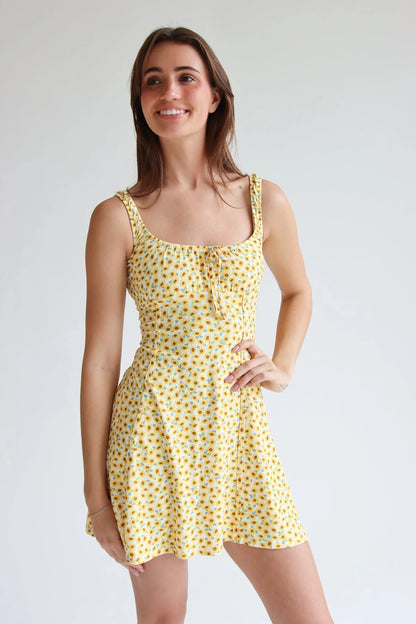 Yellow Sunflower Mini Dress