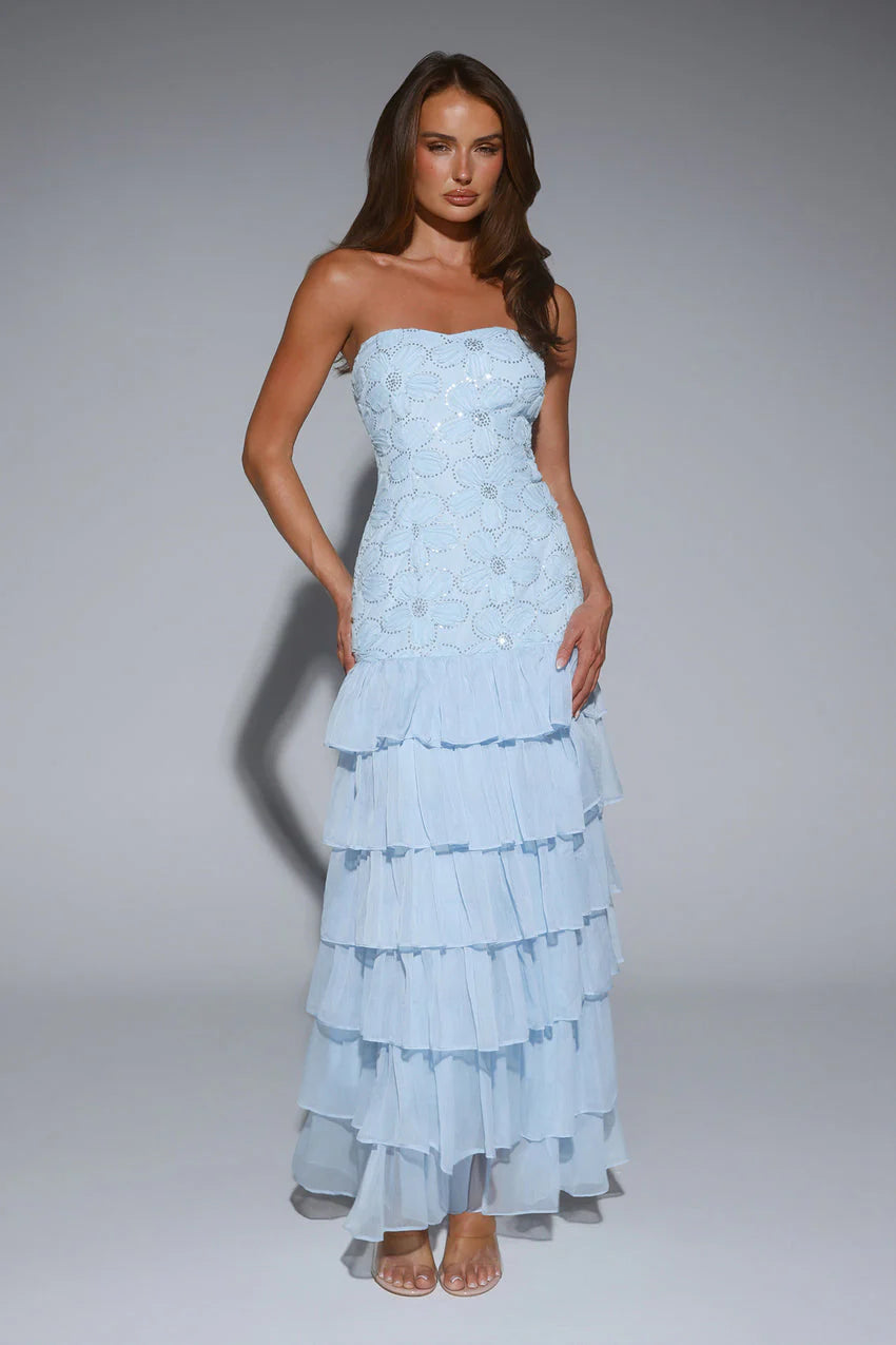 Dream State Strapless Maxi Dress Blue