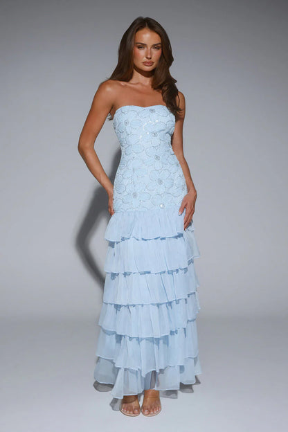 Dream State Strapless Maxi Dress Blue