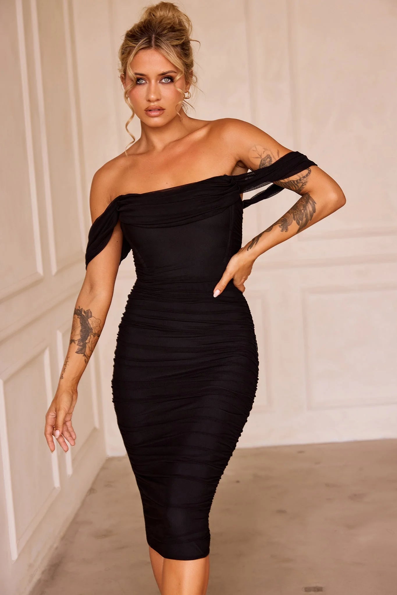 Main Character Mesh Midi Dress - Black