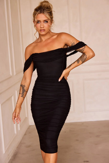Main Character Mesh Midi Dress - Black