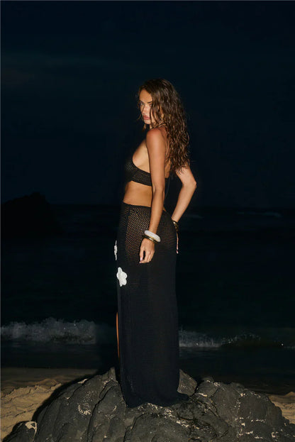 Monaco Sun Knit Halter Maxi Dress Black