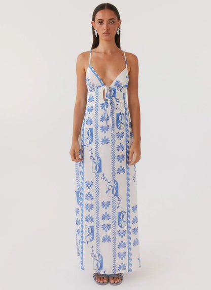 Flora Linen Maxi Dress - Floral Wave