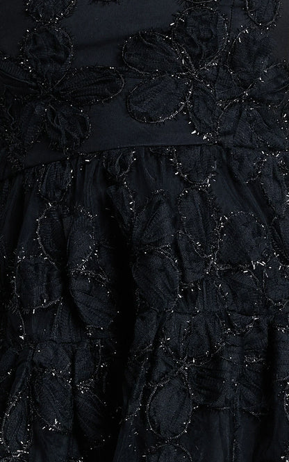 Marzy Mini Dress Strapless Floral Detail Lace Fit and Flare Dress in Black